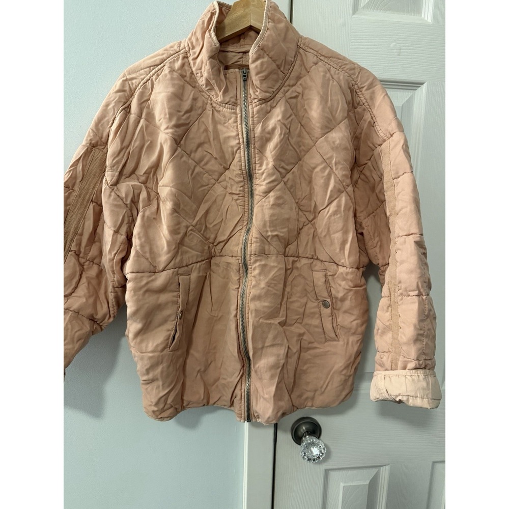 BLANKNYC Drop Shoulder Quilted Jacket Sz S Chai Tea Light Pink Bomber Full Zip